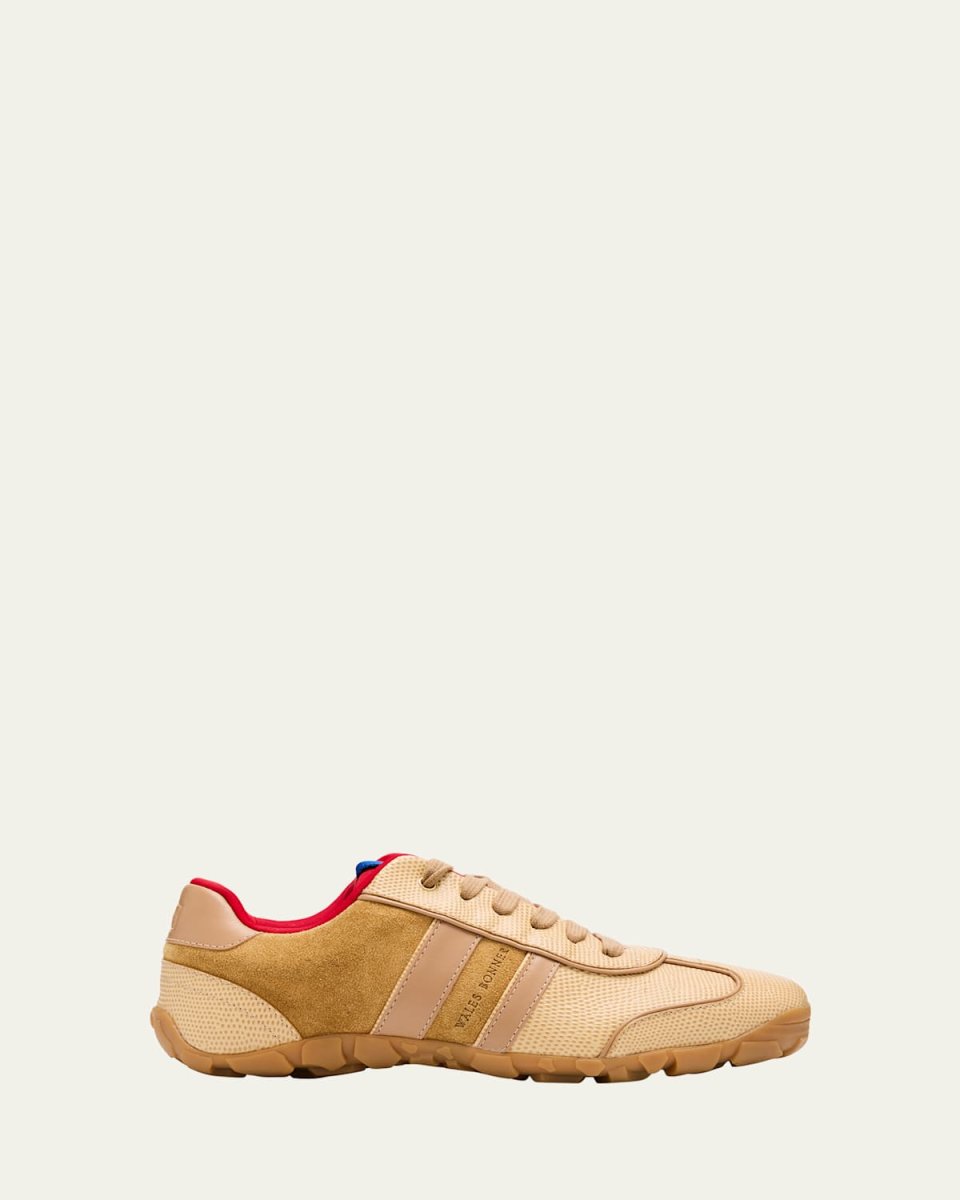 Mixed Leather Low-Top Sneakers